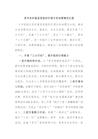 某市农村基层党组织引领乡村治理情况汇报