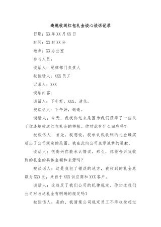 违规收送红包礼金谈心谈话记录