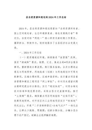 县自然资源和规划局2024年工作总结