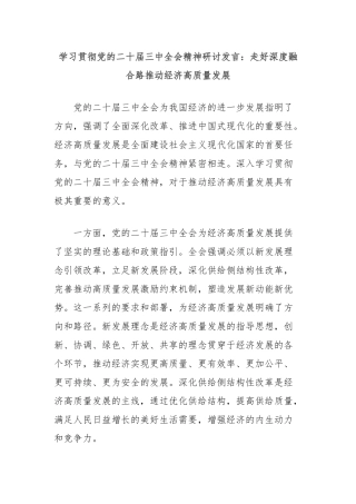 学习贯彻党的二十届三中全会精神研讨发言：走好深度融合路推动经济高质量发展