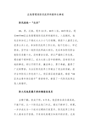 应急管理局防汛抗旱科副科长事迹