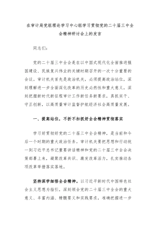 在审计局党组理论学习中心组学习贯彻党的二十届三中全会精神研讨会上的发言