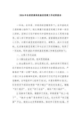 2024年自然资源局抓基层党建工作述职报告