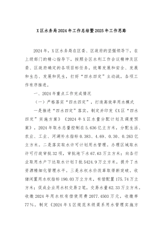 X区水务局2024年工作总结暨2025年工作思路