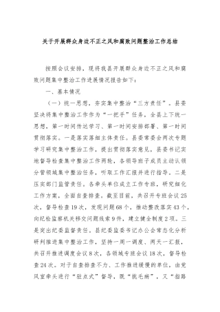 关于开展群众身边不正之风和腐败问题整治工作总结