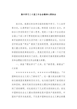 集中学习二十届三中全会精神心得体会