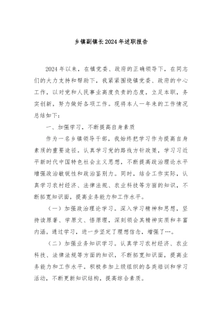 乡镇副镇长2024年述职报告