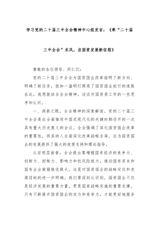 学习党的二十届三中全会精神中心组发言：《乘“二十届三中全会”东风，启国资发展新征程》