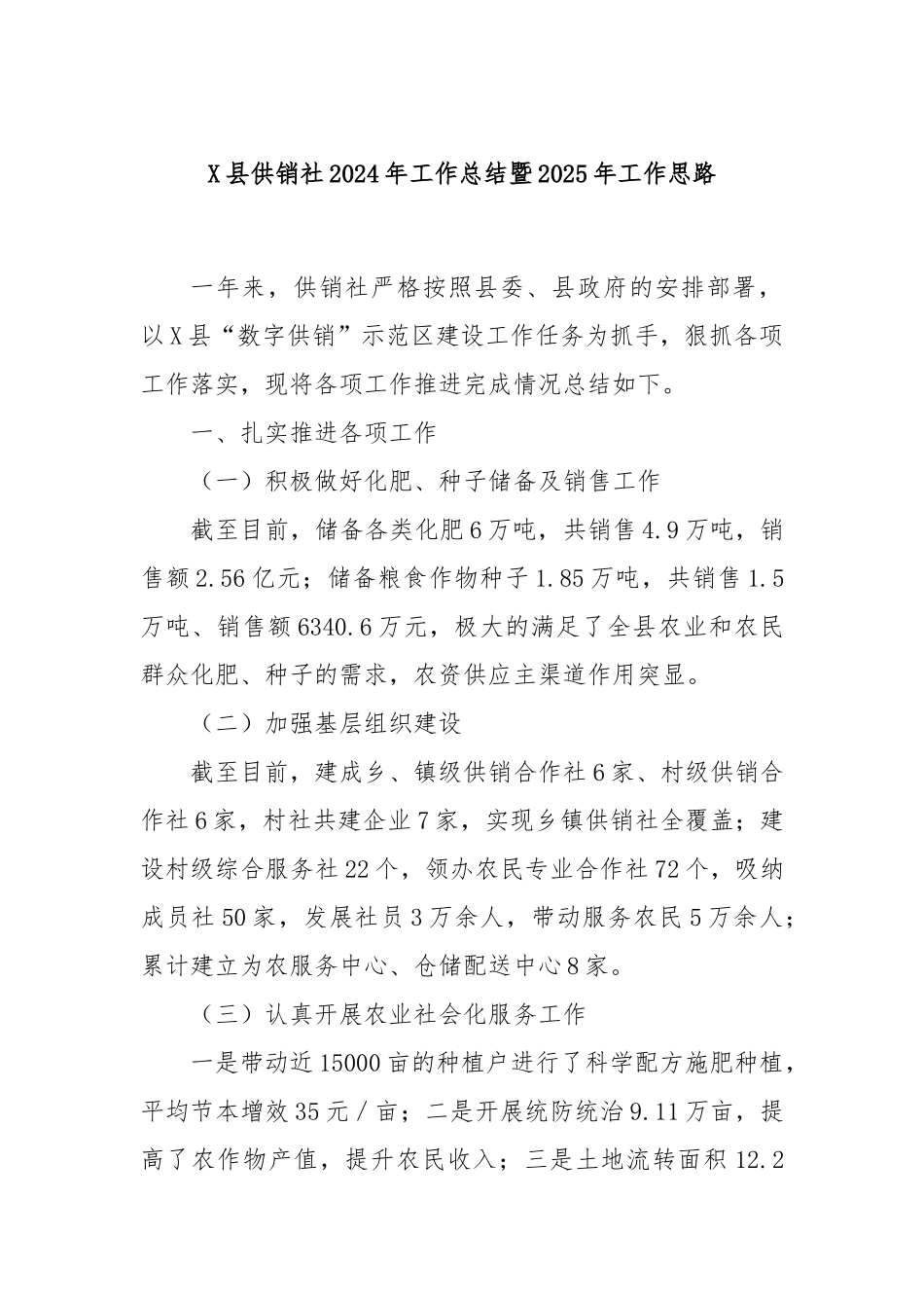 X县供销社2024年工作总结暨2025年工作思路_第1页