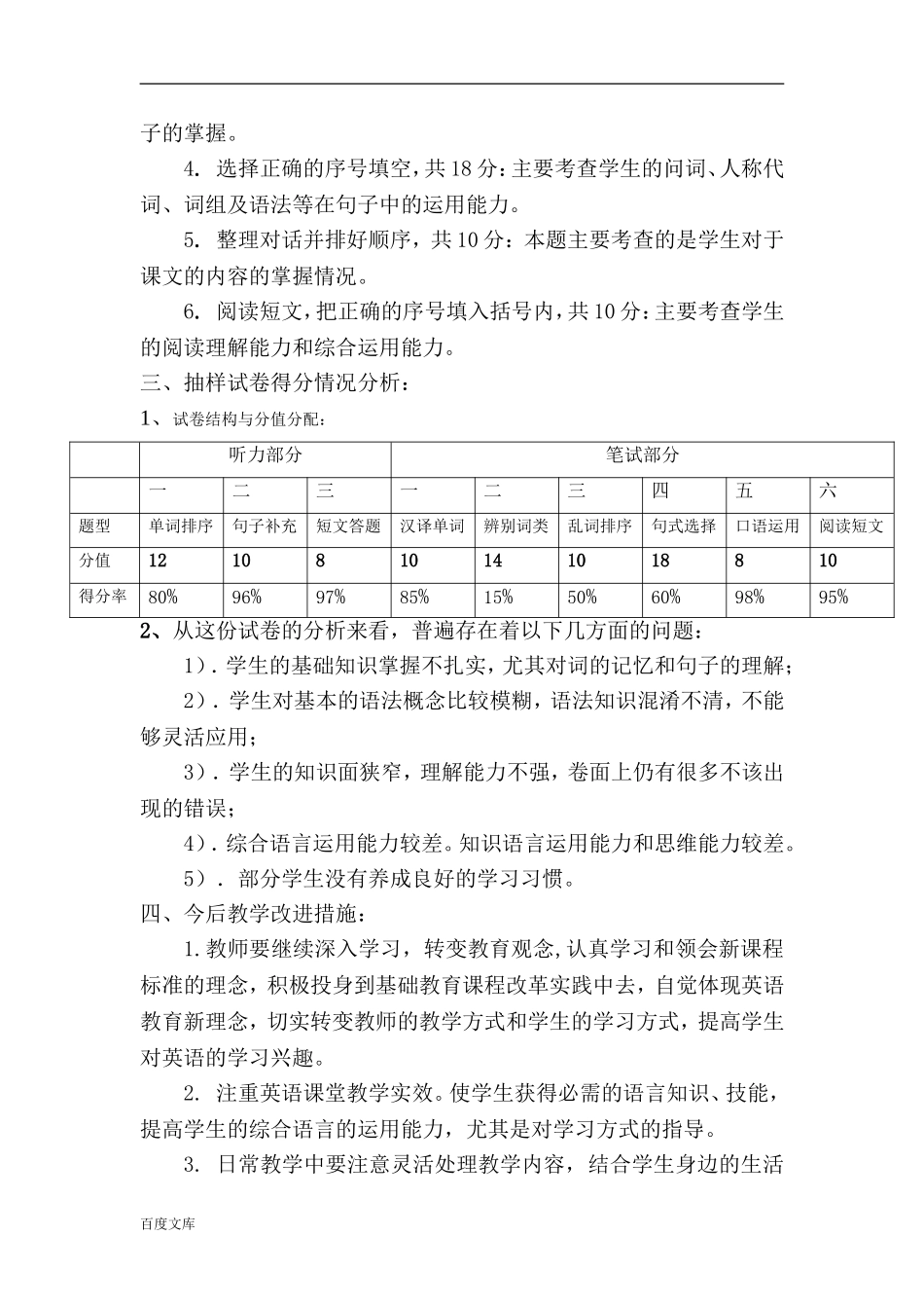 小学英语期末五年级检测质量分析_第2页