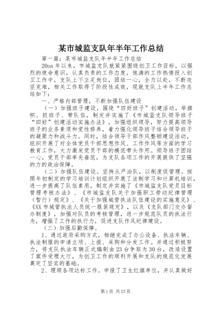 某市城监支队年半年工作总结