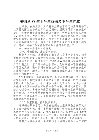 安监科XX年上半年总结及下半年打算