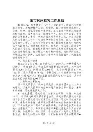 某市抗冰救灾工作总结