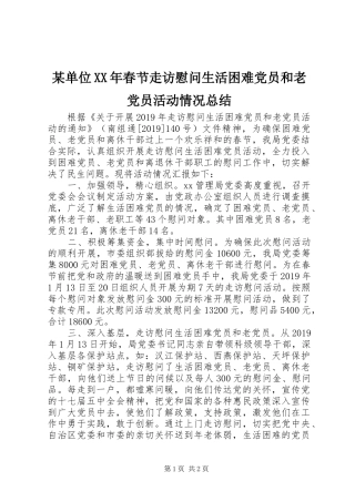 某单位XX年春节走访慰问生活困难党员和老党员活动情况总结