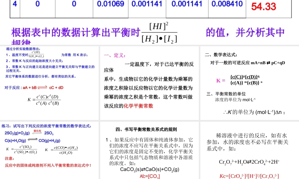 化学平衡常数及计算