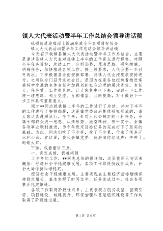 镇人大代表活动暨半年工作总结会领导讲话稿