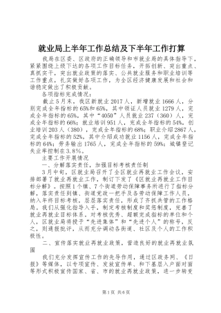 就业局上半年工作总结及下半年工作打算