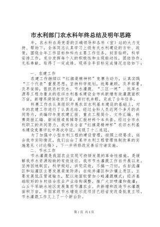 市水利部门农水科年终总结及明年思路