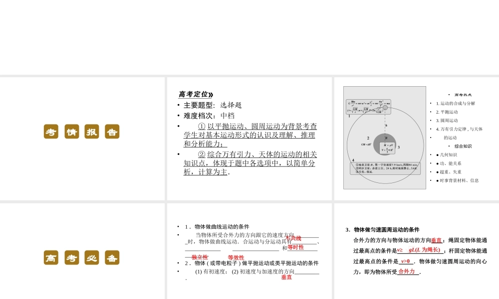 2013年高三物理二轮锁定高考课件：14曲线运动常考的4个问题