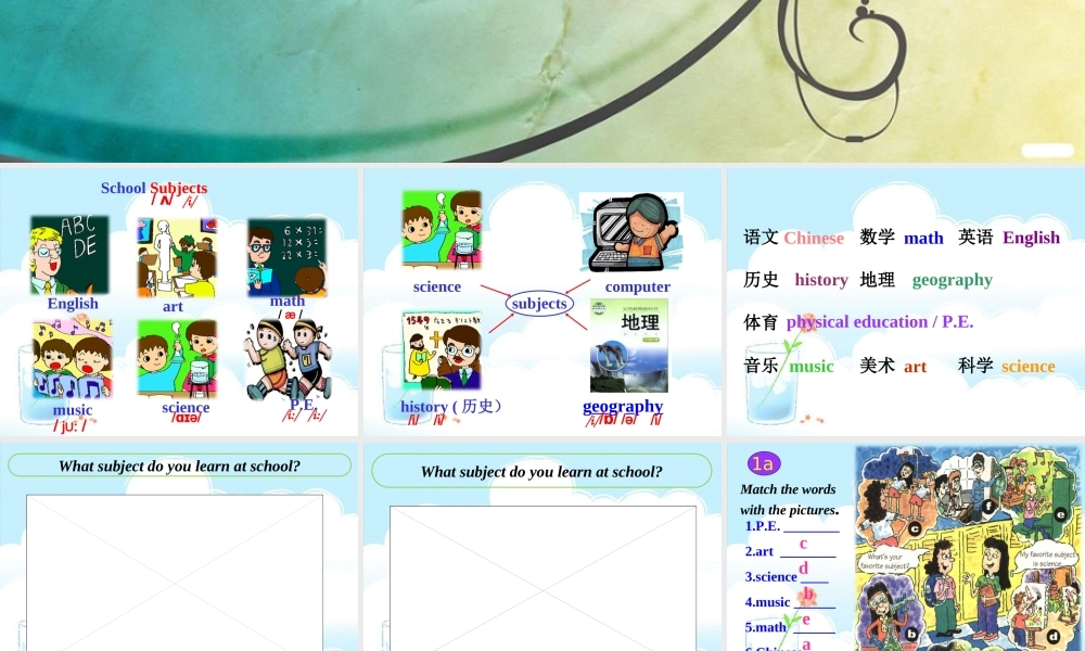 新目标版七年级英语上册第十二单元第一课时Unit+12+My+favorite+subject+is+science+PPT课件