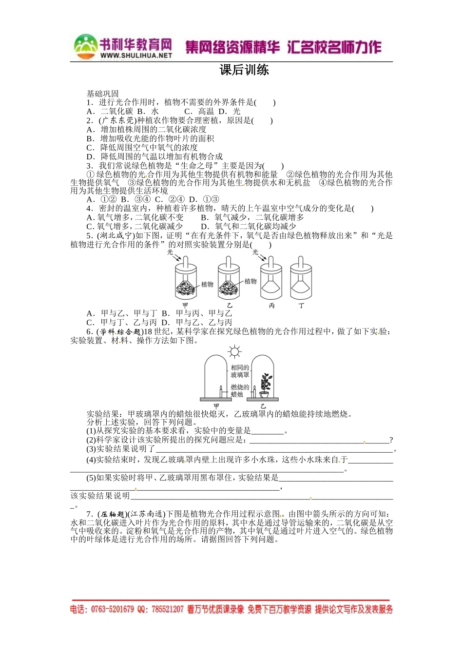 课后训练{第一节　光合作用吸收二氧化碳释放氧气}_第1页