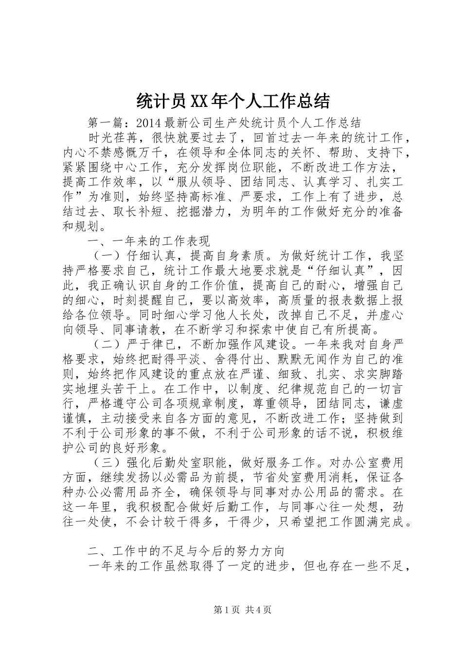 统计员XX年个人工作总结_第1页