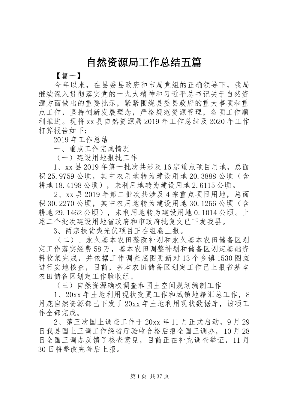 自然资源局工作总结五篇_第1页