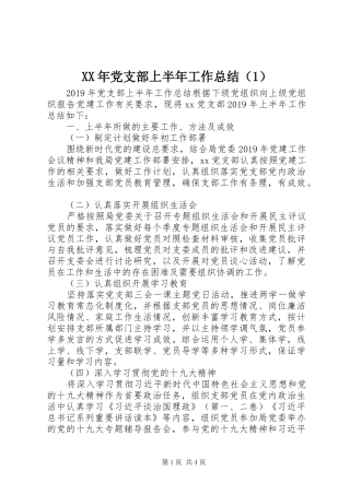 XX年党支部上半年工作总结（1）