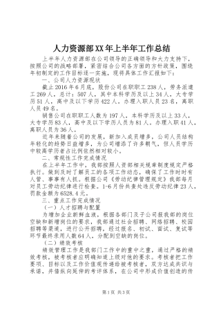 人力资源部XX年上半年工作总结_1