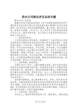 供水公司群众评议总结专题