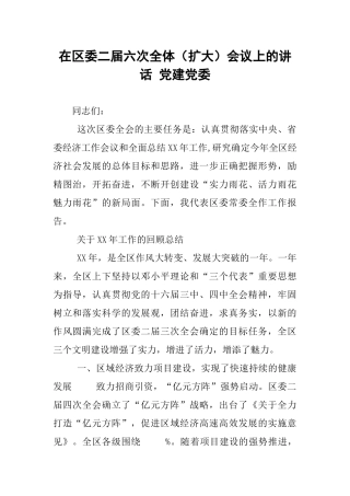 在区委二届六次全体(扩大)会议上的讲话-党建党委