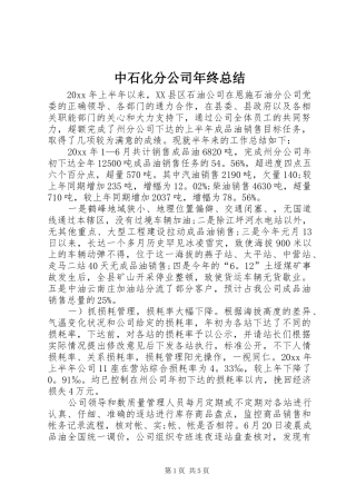 中石化分公司年终总结