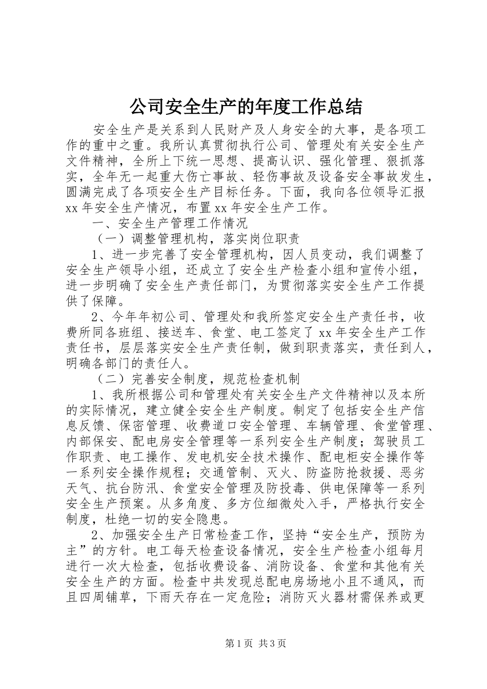 公司安全生产的年度工作总结_第1页