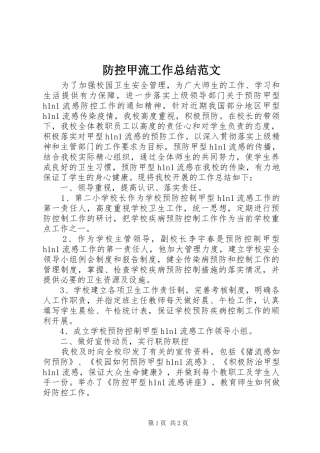 防控甲流工作总结范文