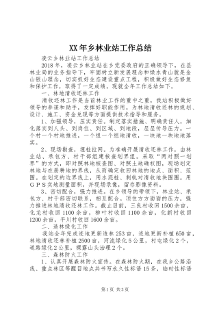 XX年乡林业站工作总结