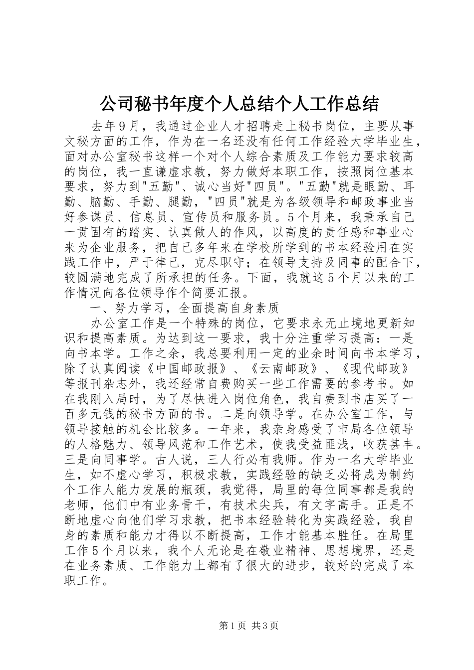 公司秘书年度个人总结个人工作总结_第1页