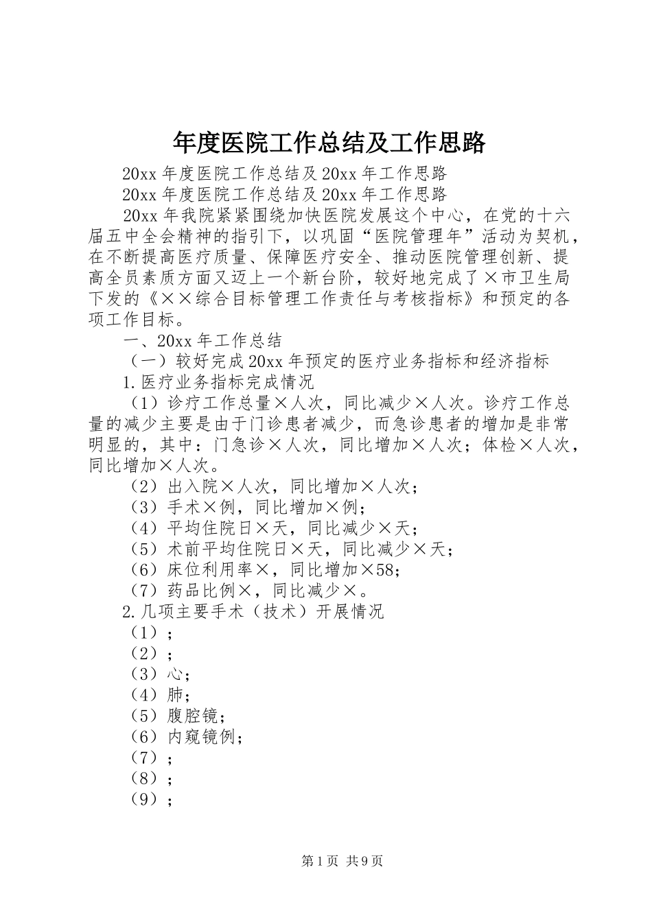 年度医院工作总结及工作思路_1_第1页