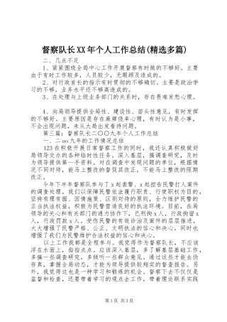 督察队长XX年个人工作总结(精选多篇)