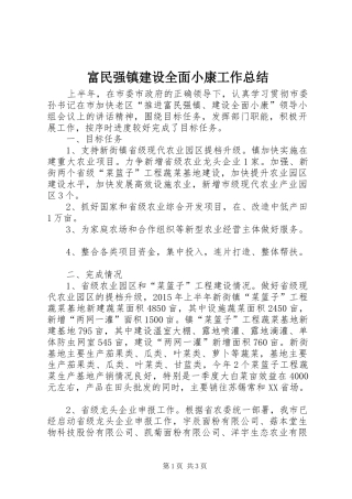 富民强镇建设全面小康工作总结
