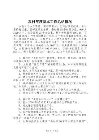农村年度基本工作总结情况