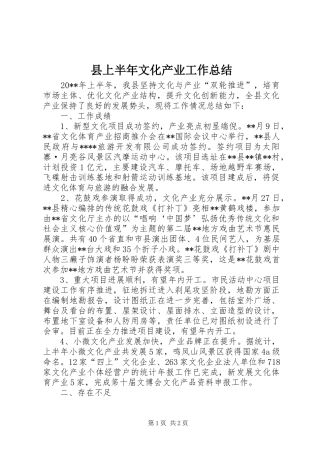 县上半年文化产业工作总结