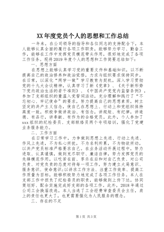 XX年度党员个人的思想和工作总结