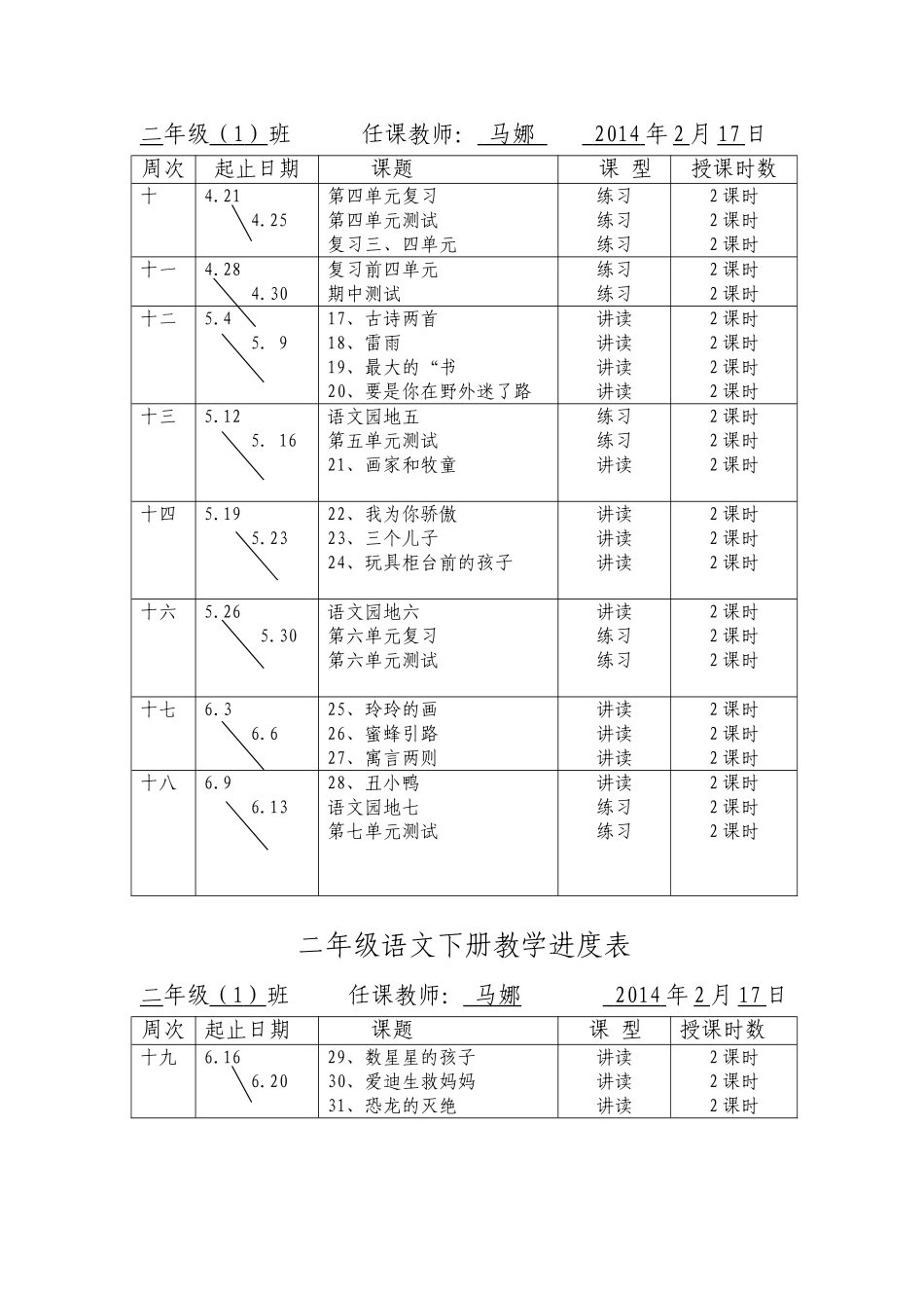 二年级下语文进度表_第2页