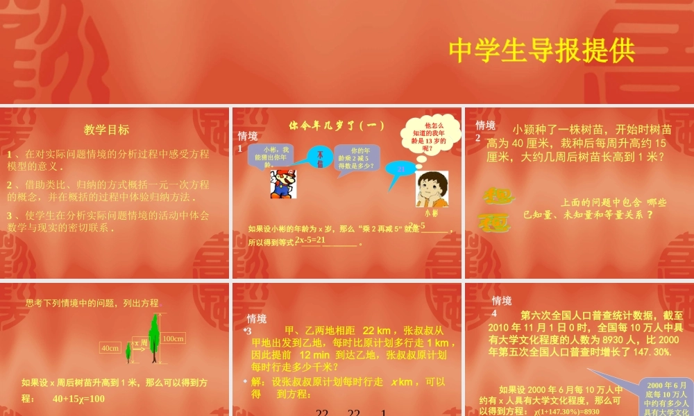 认识一元一次方程（）