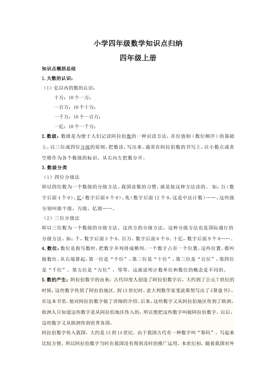 【数学】小学四年级数学知识点归纳_第1页