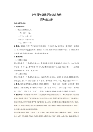 【数学】小学四年级数学知识点归纳