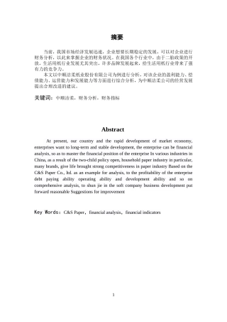 中顺洁柔股份有限公司财务分析与评价研究
