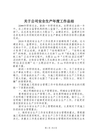 关于公司安全生产年度工作总结