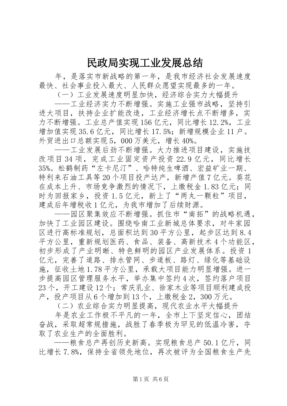 民政局实现工业发展总结_第1页