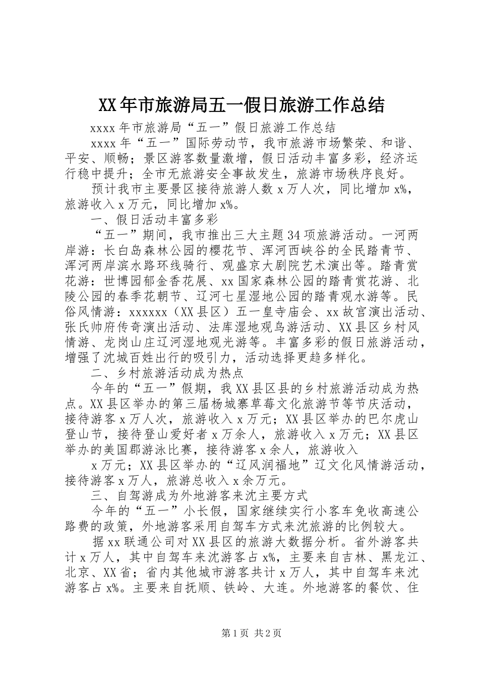XX年市旅游局五一假日旅游工作总结_第1页